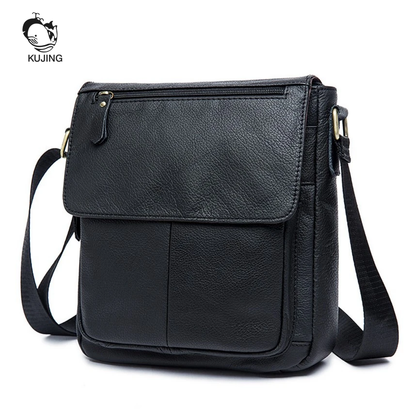 

KUJING Leather Men's Bag high-grade Leather Business Men's Shoulder Messenger Bag Cheap Luxury Hot Black Fashion Casual Men Bag