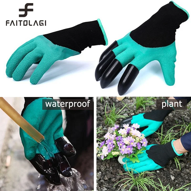 Buy Rubber Digging Planting garden gloves with 4pcs