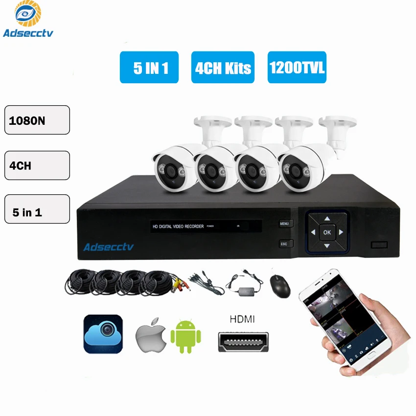 HD 4CH 720P CCTV система безопасности 4 шт 1000TVL IR наружная 720P AHD камера видеонаблюдения 4 канала DVR комплекты