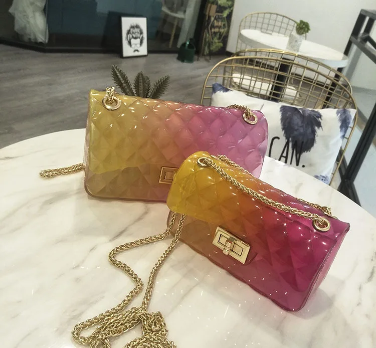 

Fashion Girl Messenger Bag PVC Chic Colorful Matte Jelly Chain Bags Luxury Handbags Diamond Lattice Women Bags Channels Bags new