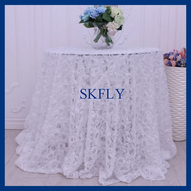 

CL049A wedding fancy new round white rosette table cloth with sequin