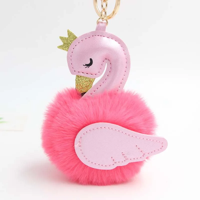 

Novelty 2019 Cute little Swan Keychains Women Pompom Artificial Rex Rabbit Fur Car Key Ring Long Tassel Fluffy Key Chain Bag Jew