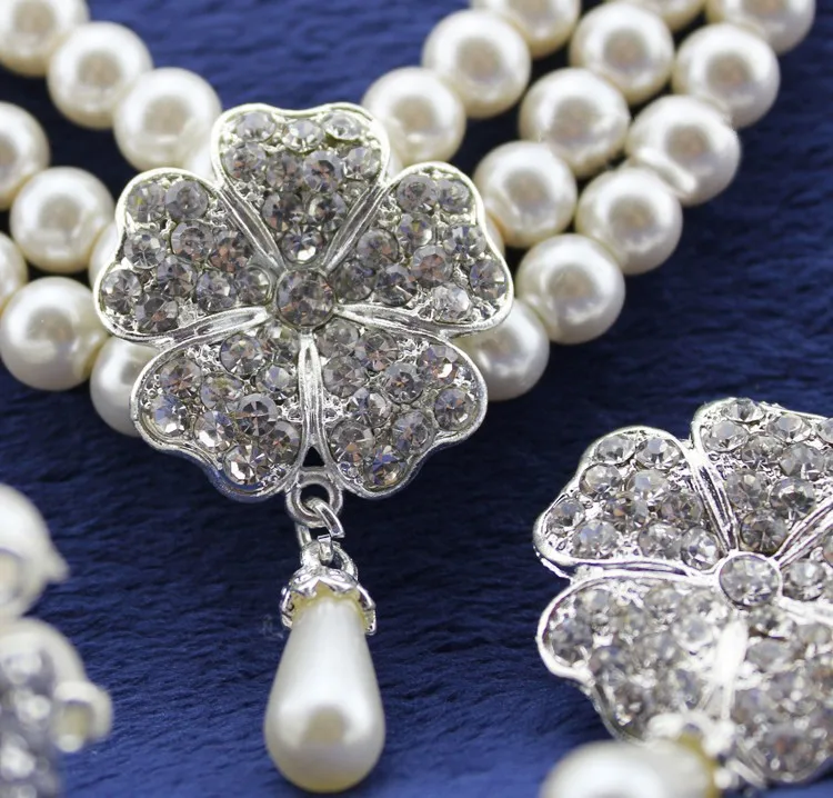 Крем pearl Наборы свадебных ювелирных изделий Для женщин Цепочки и ожерелья браслета и посеребренные серьги