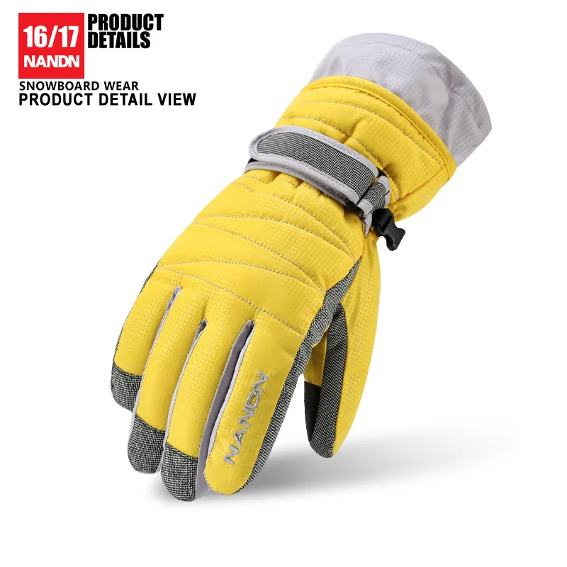 NANDN лыжные перчатки Сноуборд перчатки Снегоход Мотоцикл езда зимние перчатки ветрозащитные водонепроницаемые унисекс Зимние перчатки - Цвет: Yellow
