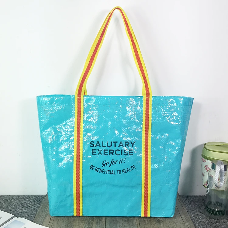 

Large PP woven tote bag with color handles promotional shopping bags available for custom