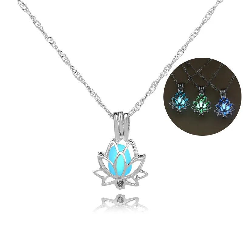 1PC Retail Retro Luminous lotus flower box night pendant necklace diy dropshipping