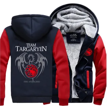 

Game of Thrones Targaryen Fire & Blood Dragon Printed Hoodies Men 2018 Winter Thick Fleece Sweatshirt Warm Jacket Plus Size Coat