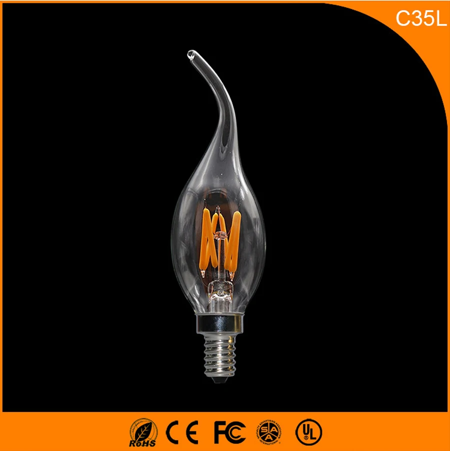 

50PCS 3W E14 E12 LED Bulbs ,C35L LED Filament Candle Bulbs 360 Degree Light Lamp Vintage pendant lamps AC220V