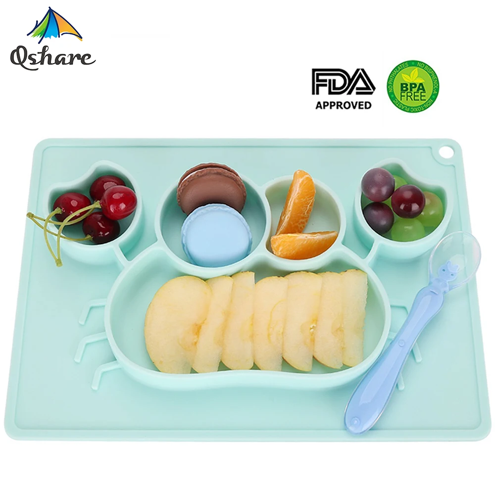 Qshare Baby Dishes Silicone Infant Plate Bowls Kids Tableware Food Holder Tray Children Food Container Placemat for Baby Feeding
