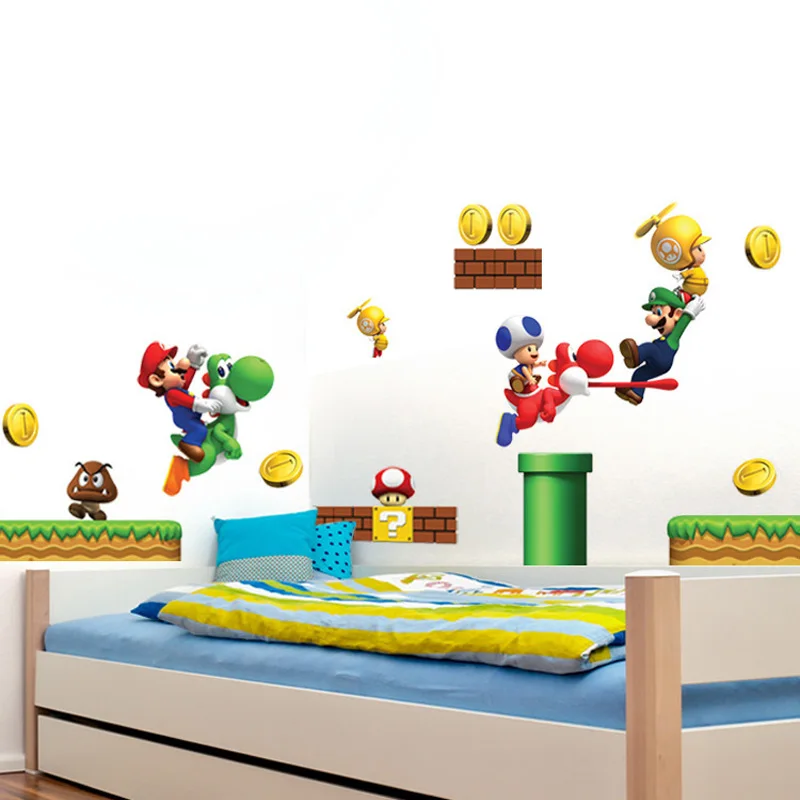 

Super Mario Bros Removable Wall Stickers Vinyl Stickers Art Books Children's Decor Border Tiles For Bathrooms