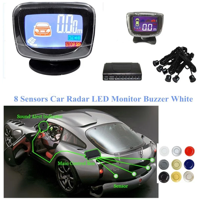 

Weatherproof 8 Rear Front View Car Parking Sensor 8 Sensors Reverse Backup Radar Kit with LCD Display Monitor car parking system