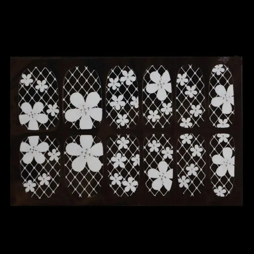 1 шт. модные белые кружевные Diamond Flower Стикеры s полное покрытие DIY Nail Книги по