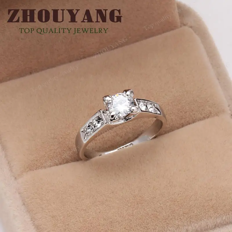 Высокое качество ZYR052 классическое Кристальное кольцо серебряного цвета обручальное кольцо с австрийскими кристаллами полный размер