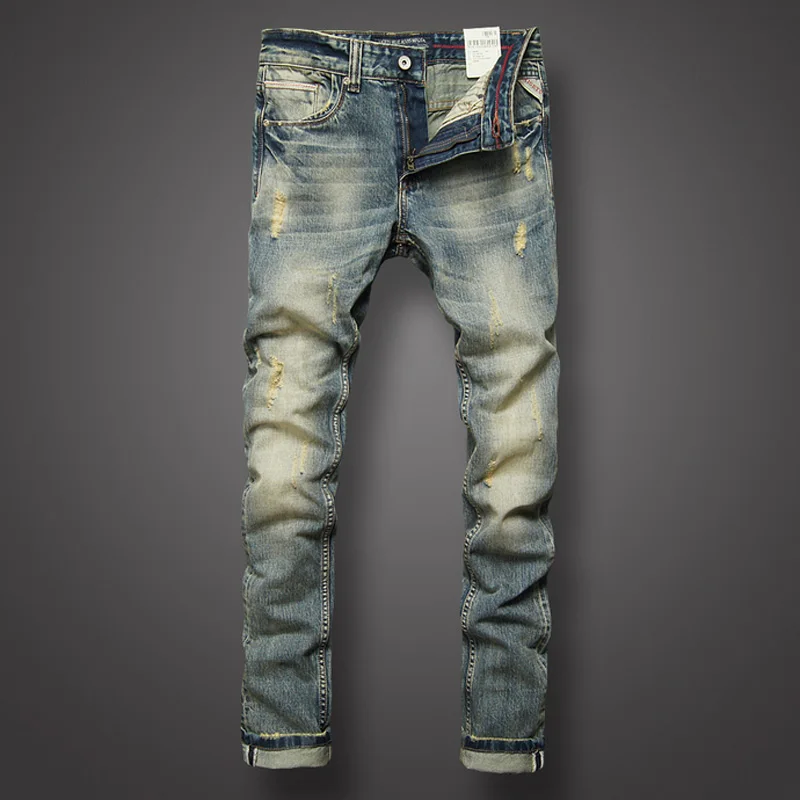 Italian Style Fashion Mens Jeans Retro Design Slim Fit Denim Ripped Jeans Mens Pants Brand Clothing Nostalgia Color Biker Jeans Italian Style Fashion Mens Jeans Retro Design Slim Fit Denim Ripped Jeans Mens Pants Brand Clothing Nostalgia Color Biker Jeans