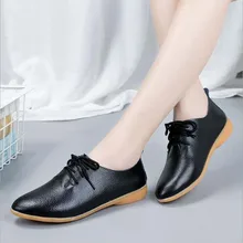 Женская обувь на плоской подошве из натуральной кожи; летняя Модная Повседневная Удобная женская обувь; однотонная Обувь На Шнуровке; женская обувь