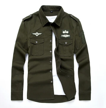 Плюс Размер 6XL брендовая мужская рубашка хлопок Новая Мода с длинным рукавом Военная Мужская одежда - Цвет: army green