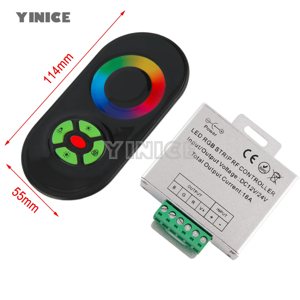 

DC 12V 24V RGB LED Controller RF Touch Screen Remote Control 6A per Channel for smd 3528 5050 led strip Light bulb downlight
