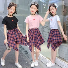 Girls Short Sets Summer Children Fashion Suit Clothes 2 pieces Cotton T shirt+Striped Pant Skirt Size 4-14 Years clothing set Girls Short Sets Summer Children Fashion Suit Clothes 2 pieces Cotton T shirt+Striped Pant Skirt Size 4-14 Years clothing set