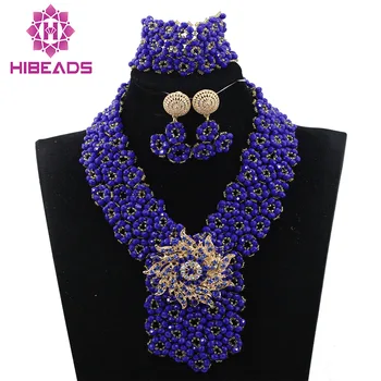 

Fantastic Blue Bridal Jewelry Set Indian African Wedding Beads Jewellery Set Nigerian Bride Jewelry Set Free Shipping WD575