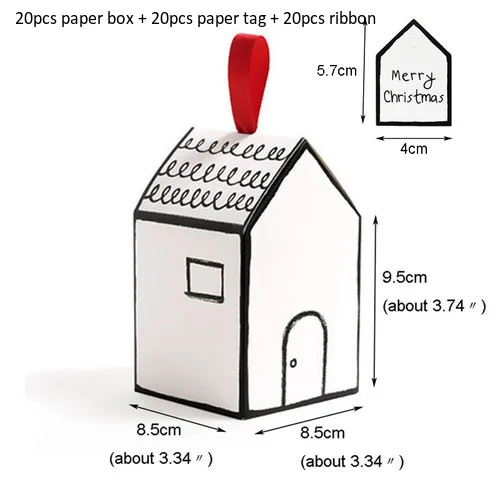 Бумажные подарочные коробки 20 комплектов Белый дом форма подарочная посылка коробка для торта и конфет с красной ленточка на свадебные подарки и подарочные коробки вечерние поставки - Цвет: merry christmas