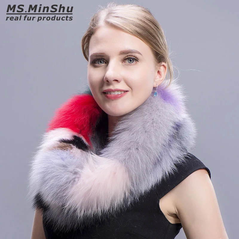 Ms. MinShu модный цветной шарф из лисьего меха, разноцветный модный воротник из лисьего меха, зимний меховой шарф из лисьего меха, женские меховые шарфы
