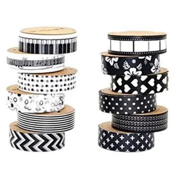 

12 Rolls Decorative Washi Masking Tapes Black Collection