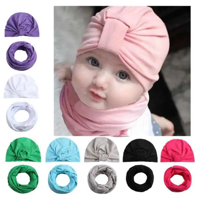 

Spring Autumn Cotton Baby Hat Scarf For Kids Girl Bohemia Style Candy Color Beanies Scarves Newborn Photography Props