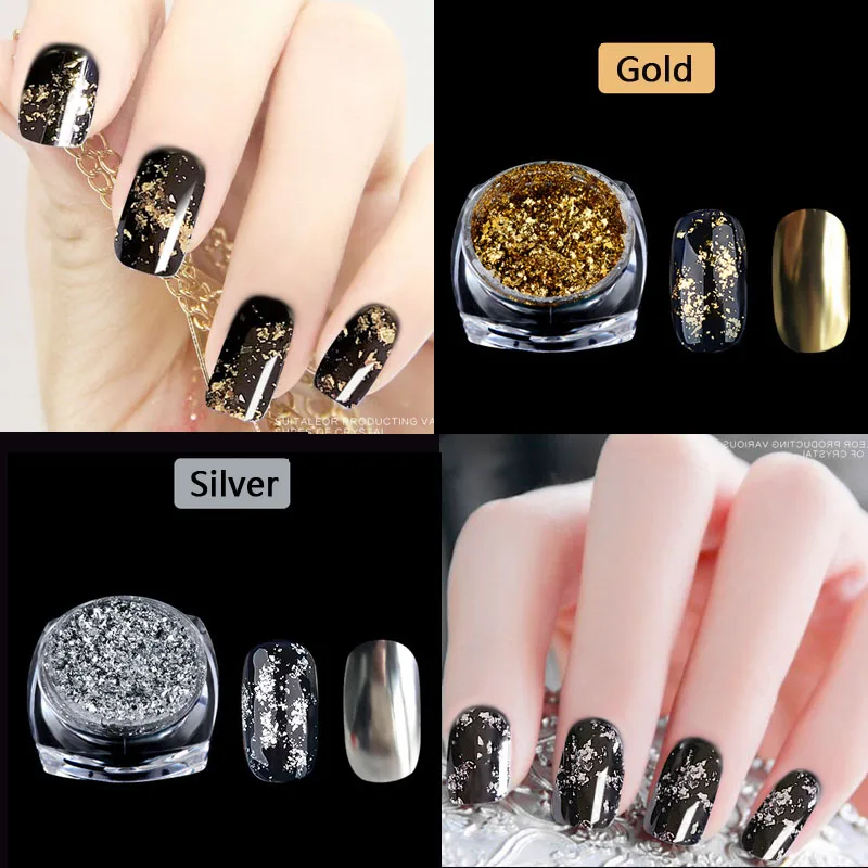

1g Magic Mirror Powder Metallic Gold Silver Nail Powder With Sponge Stick Makeup Dust Nail Art DIY Pigment Glitters
