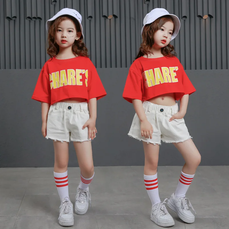 

New Arrival Girls Hip Hop Dance Costume Kids Jazz Dance Clothing Tops Pants Street Dance Wear for Stage Ballroom Clothing 90