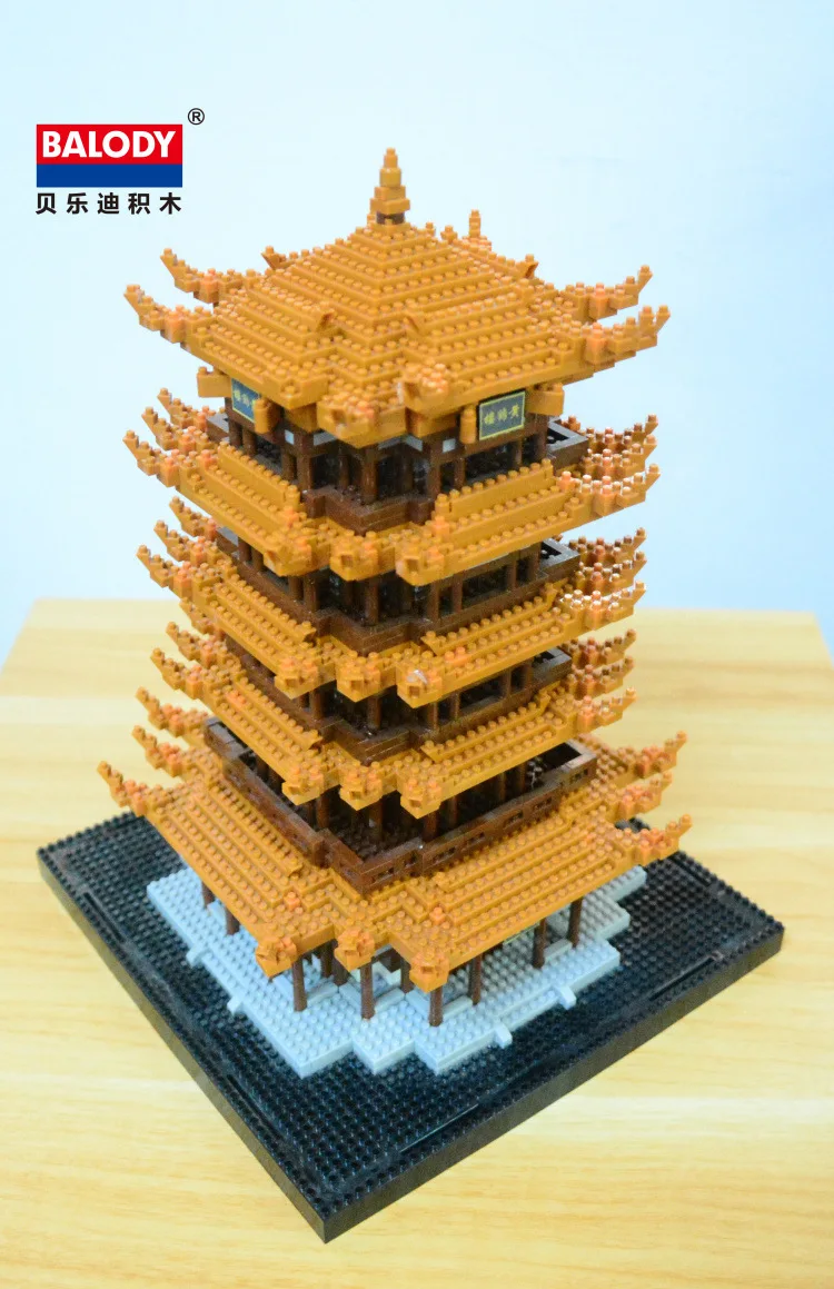  Chinese traditional pavilion model diamond  bricks  Yellow Crane Tower building blocks toys children