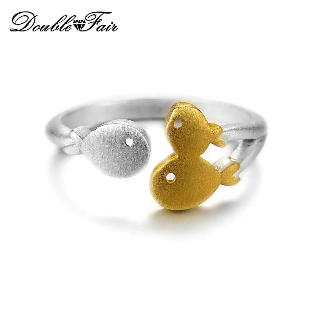Double Fair Cute Three Fishes 2 Colors Wiredrawing Design 100% 925 Sterling Silver Adjustable Ring For Engagement Party DFRY012