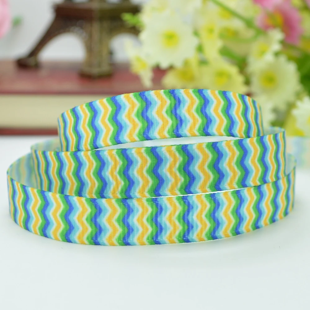 DUWES 3/8 &quot9 мм зеленый желтый шеврон печатные grosgrain ленты hai rbow DIY ручной работы