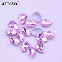 JUNAO 13x18 мм светло-розовый кристалл Стекло Drop стразы Pointback бисер клей AB кристаллы не исправлений страз для одежда ремесла
