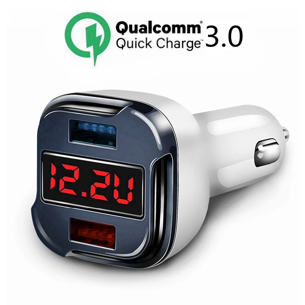 

12V/24V 4in1 Dual USB Qualcomm Quick Charge 3.0 Car Charger With Voltage Meter for Iphone 7 8 X Plus Samsung S7 S8 edge