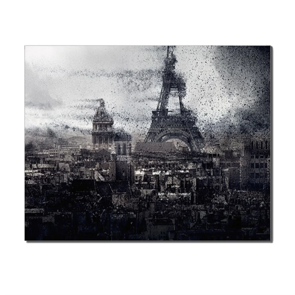 

Paris Tower City House Gary Style Wind Sand Modern Abstract Canvas Artwork Paintings For Home Store Office Decoration No Frame