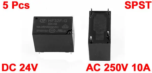 5 Pcs 24VDC 250VAC 10A 4 Terminal NO SPST HF32F-G/024-HS Power Relay