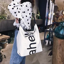 Женская Холщовая Сумка-тоут, лаконичная, с буквенным принтом, на плечо, тканевая сумка, дамские сумки для покупок