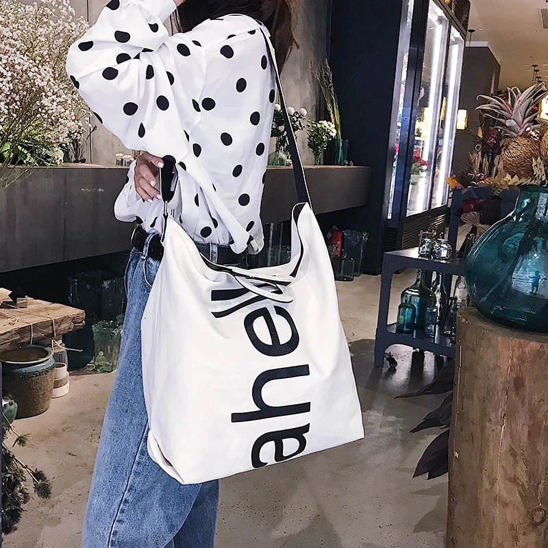 

Female Canvas Tote Bag Concise Letter Printing Shoulder Cloth Bags Ladies Duty Shopping Bags