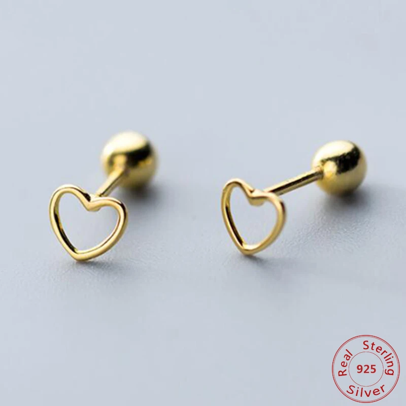

korean Fashion S925 Silver Earring Gold Color Men Stud Earrings Cute Heart Shape For women earrings gift 925 sterling silver