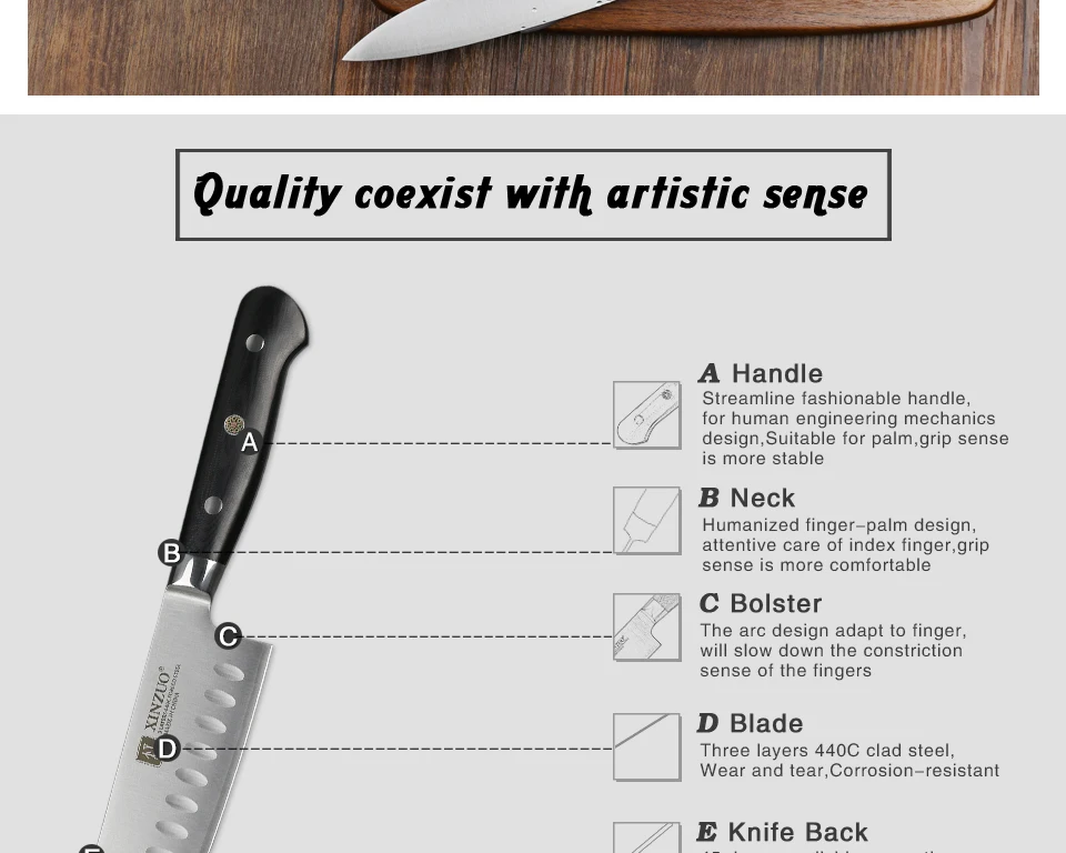 XINZUO 7 ''дюймовый нож Santoku 3 слоя 440C ядро Плакированные Стальные Кухонные ножи дело с мясом фрукты овощи с G10 Ручка