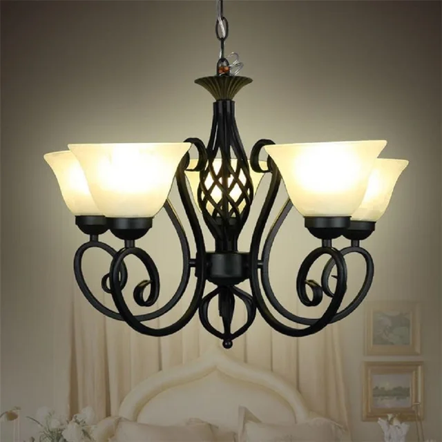 Wrought Iron Pendant Lights Black Light Body Frosted Gl Wrought Iron Pendant Lights Black Light Body Frosted Gl Lampshade Milky Vintage E27 Metal Hanging