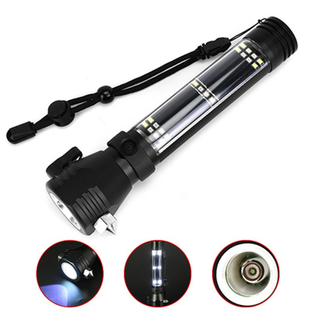 9 in1 Multifunction Solar Power LED Flashlight Emergency Torch Survival Tool NEW