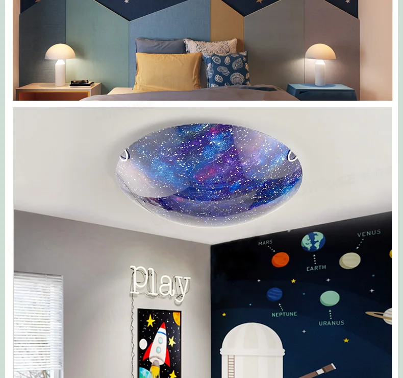 Креативный светодиодный потолочный светильник с рисунком из мультфильма «Планета», спальня мальчика девочки, лампа для детской комнаты, Современная индивидуальная потолочная лампа со звездами