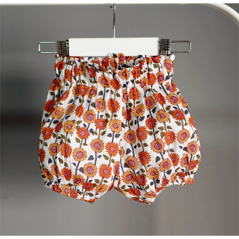 Детские штаны с цветочным рисунком летние хлопковые дышащие удобные мягкие шорты для новорожденных с мягкой талией одежда для детей разноцветные комбинезоны