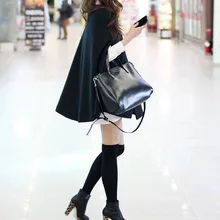 Женское свободное шерстяное пончо, зимнее теплое пальто, куртка, черный плащ, накидка