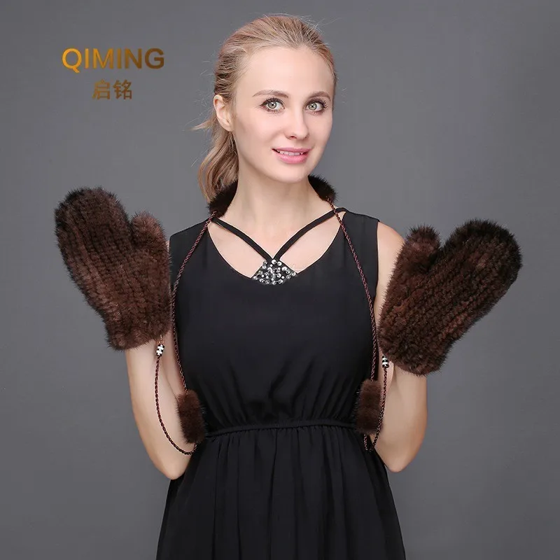 Mink Fur Orange Gloves Women Winter New Korean Version Of The Warm Cute Female Suede Weaving Fingers Fur Gloves