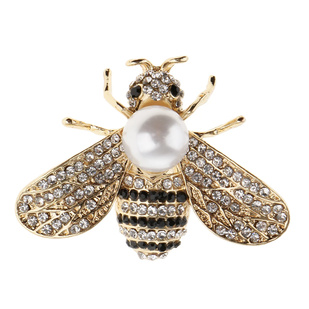 Handmade Pearl Rhinestone Honeybee Brooch Insect Lapel Pin Boutonniere Pendant Lapel Scarf Pin