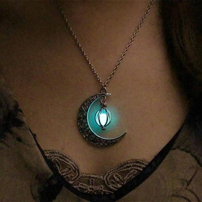 

Crescent Moon Glow Necklace Custom Photo