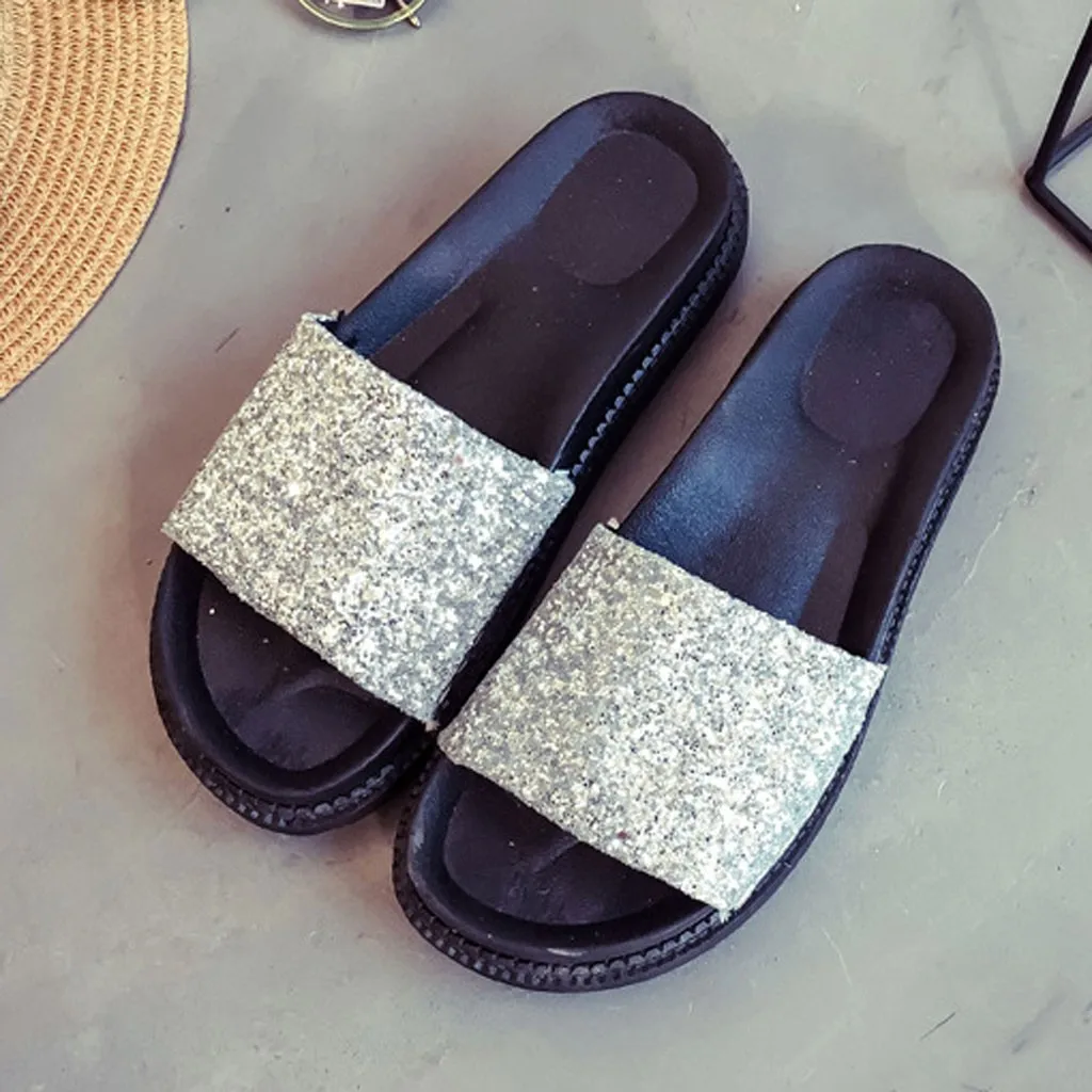 CHAMSGEND/ г. Летние новые модные сандалии с блестками удобные модные сандалии с открытым носком плоский сандалии пляж обувь