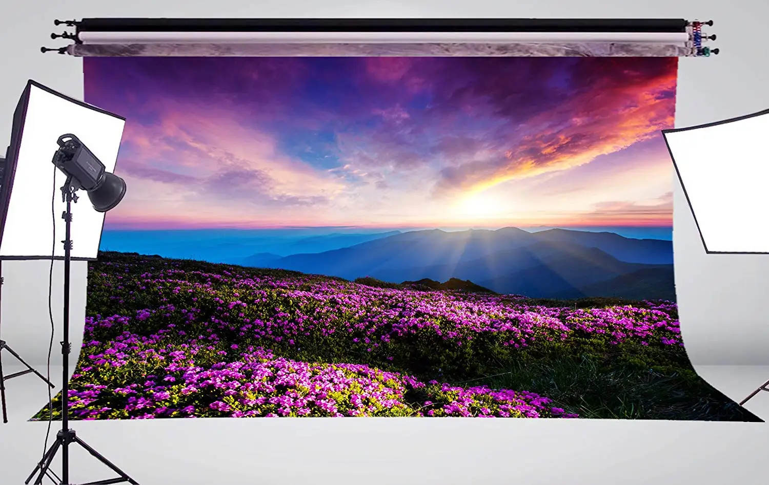 7x5ft Beautiful Flowers Photography Background Sun Rise Colorful clouds Backdrop Romantic Wedding Photo Studio Backdrop